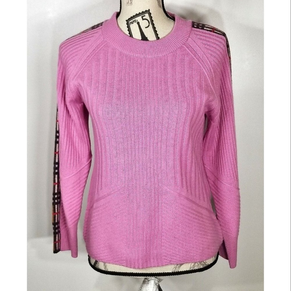 BURBERRY Girls Sweater in Pink with Tartan Detailing Size 16 NWOT